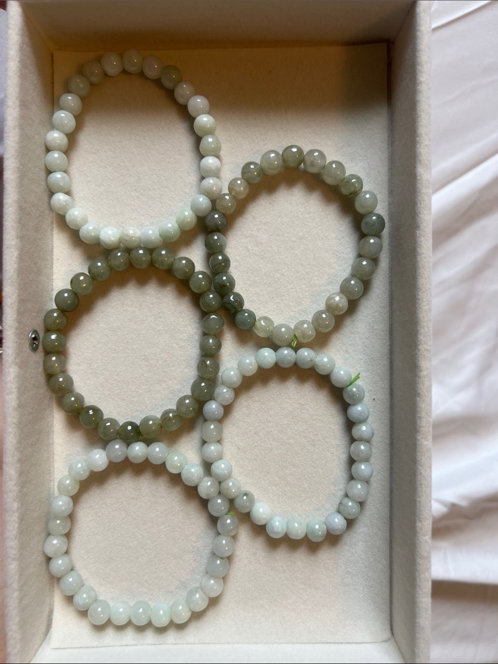Burmese Green and White Jade Beaded Stretch Bracelets (Sell per piece)